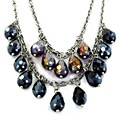Stainless-steel Necklace with Black/Yellow Briolette-shaped Crystals