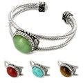 West Coast Jewelry Silvertone Aventurine, Red Jasper, Turquoise or Tiger's Eye Cuff Bracelet