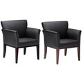 Mayline Mercado Black Leather Visitor Chair with Solid Wood Legs