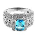 10k Gold Emerald-cut Blue Topaz and 1/4ct TDW Diamond Ring (H-I, I1-I2)