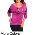 Stanzino Women's Plus Size Jeweled Top with Lace Detailed 3/4 Sleeve
