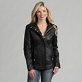 Izod Women's Black Leather Funnel Collar Jacket