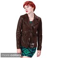 Ramonti Women's Short Leather Belted Safari Blazer Trench