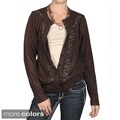 Journee Collection Women's Long-sleeve Flower Embellished Cardigan