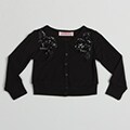 Paulinie Girl's Black Sequin and Flower Applique Cardigan