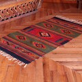 Hand-woven Wool 'Center Cross' Zapotec Rug (2.5 x 5 feet) (Mexico)
