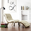 Bellagio Beige Linen Button Tufted Curved Chaise Lounge with Ottoman