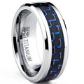 Oliveti Men's Titanium Black and Blue Carbon Fiber Comfort Fit Ring