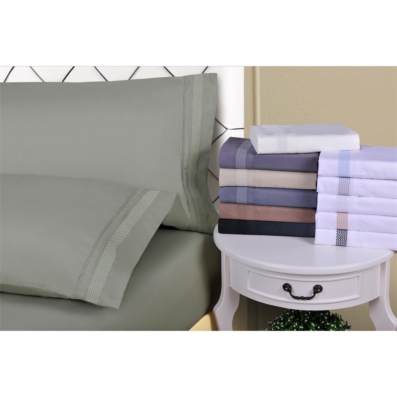 Wrinkle Resistant Embroidered Peaks Sheet Set With Gift Box