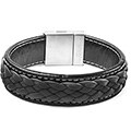 Crucible Black and Charcoal Stainless Steel Braided Leather Bracelet