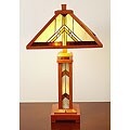 Tiffany-style Wooden Table Lamp with Lighted Base
