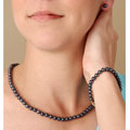 DaVonna 14k Gold Akoya Cultured Black Pearl Set (5.5-6 mm/ 18 in/ 7 in)