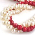 14K Gold White Cultured FW Pearl and Coral Necklace (4-5 mm/ 16 in)