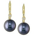 14-kt. Black Cultured Freshwater Pearl and Diamond Earrings (6.5-7mm)