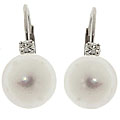 14k Gold Diamond Cultured Pearl Earrings (7-7.5mm)