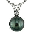 14k Gold Diamond & Cultured Tahitian Pearl Pendant