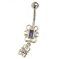 Stainless Steel Filigree-framed Square Barbell Belly Ring