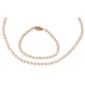 DaVonna 14k Gold Children's Pearl Necklace/ Bracelet Set (4-4.5 mm/ 14.5 in/ 5.75 in)