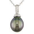 Miadora 14k White Gold Cultured Tahitian Drop Pearl Necklace (9-10 mm)