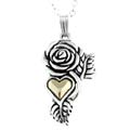 Silver and 14k Gold Rose and Heart Necklace