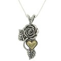 Silver and 14k Gold Rose and Heart Necklace