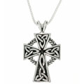 Antique Finish Sterling Silver Celtic Cross Pendant with 18-inch Chain