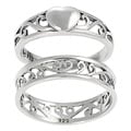 Sterling Silver Filigree and Heart Ring Set