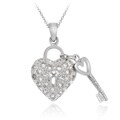 Icz Stonez Sterling Silver CZ Heart and Key Necklace