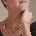 14k Gold Cultured Freshwater Pink Pearl 3-piece Set (6-6.5 mm/ 18 in/ 7 in)