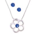 Icz Stonez Sterling Silver Blue CZ Earring and Flower Pendant Set