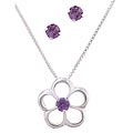 Icz Stonez Silver Purple CZ Earring and Flower Pendant Set