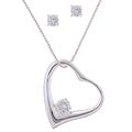 Icz Stonez Sterling Silver CZ Earring and Heart Pendant Set