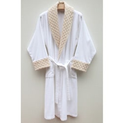 Ultra Plush Authentic Hotel and Spa Unisex Beige Velvet Trim Bathrobe