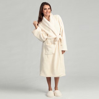 Ultrasoft Ivory Easy-care Plush-polyester Robe and Slipper Set