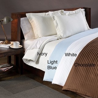 Wrinkle-resistant 300 Thread Count Reversible Solid/Stripe 3-piece Duvet Cover Set