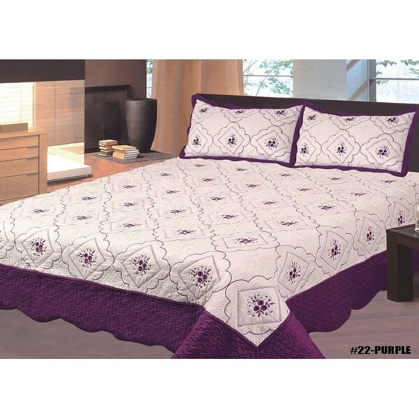 King Size 3pc Bedspread High Quality Bed Cover Full Embroidery Quilt