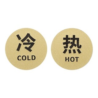 Self Stick Hot Cold Water Label Acrylic Round Shape Signs Gold Bed