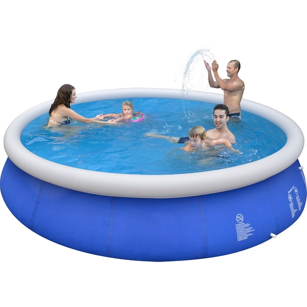 blue and white inflatable pool