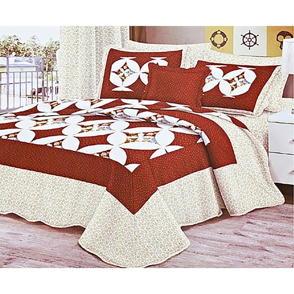 Queen Size 3PCS Quilt Set Burgundy White Beige MultiColor Geometric Modern Design Quilt