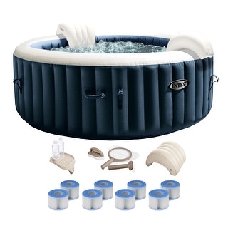 Intex Purespa Plus Inflatable Portable Bubble Jet Spa Hot Tub With Deluxe Bundle Bed