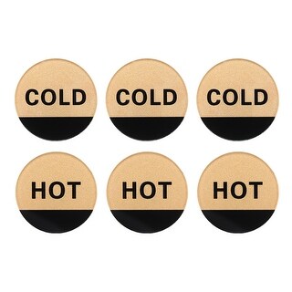 Self Stick Hot Cold Water Label Round Shape Signs Gold Black Bed