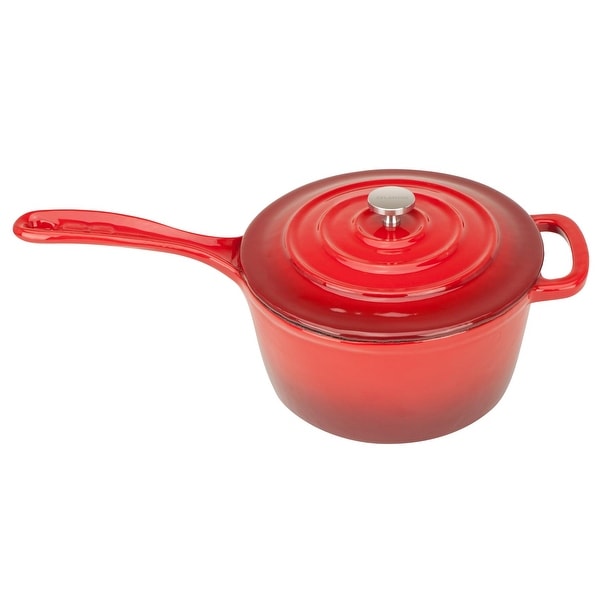 Zelancio 2.5 Quart Cast Iron Enamel Sauce Pan Pot Covered Sauce Pot Red