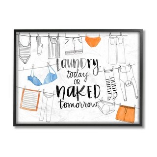 Stupell Laundry Today Naked Tomorrow Phrase Vintage Clothesline Framed Wall Art Bed Bath