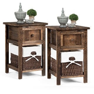 Gymax 2PCS Mini Nightstand Wooden Bed...