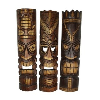 Zeckos Inch Carved Wood Tiki Mask Wall Sculptures Set Of Bed