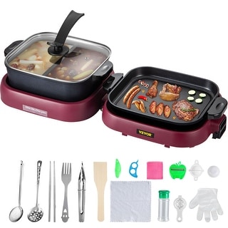 2 In 1 Electric Grill And Hot Pot Foldable BBQ Pan Grill And Hot Pot 2100W Teppanyaki Grill