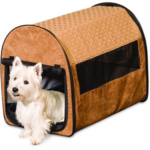 Dog traveling in a pet carrier