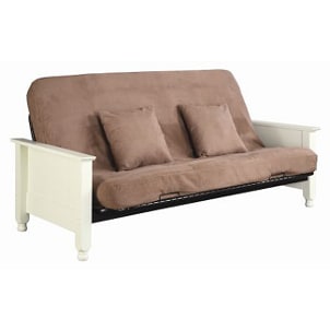 Beige futon sofa with a cover