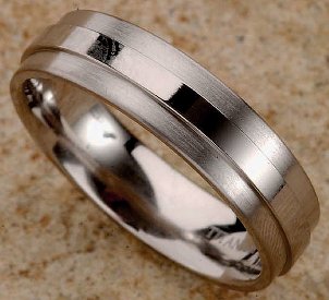 Men's titanium band ring with a polished, raised center