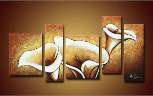 5-piece contemporary art of calla lilies